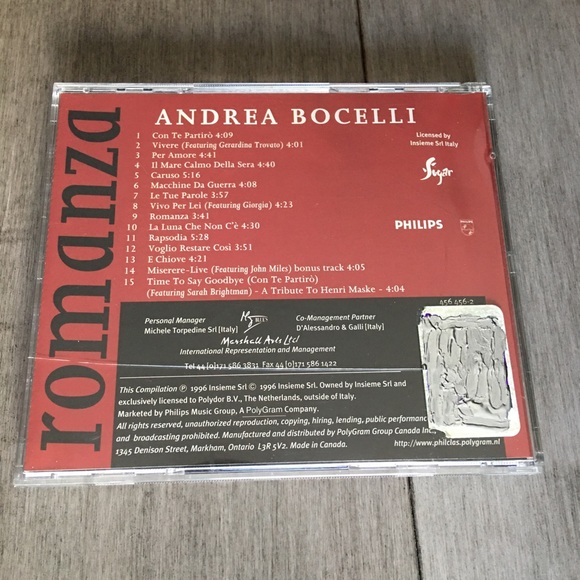 ANDREA BOCELLI - ROMANZA CD ABLUM - mint - 1996 POLYGRAM - Picture 2 of 2